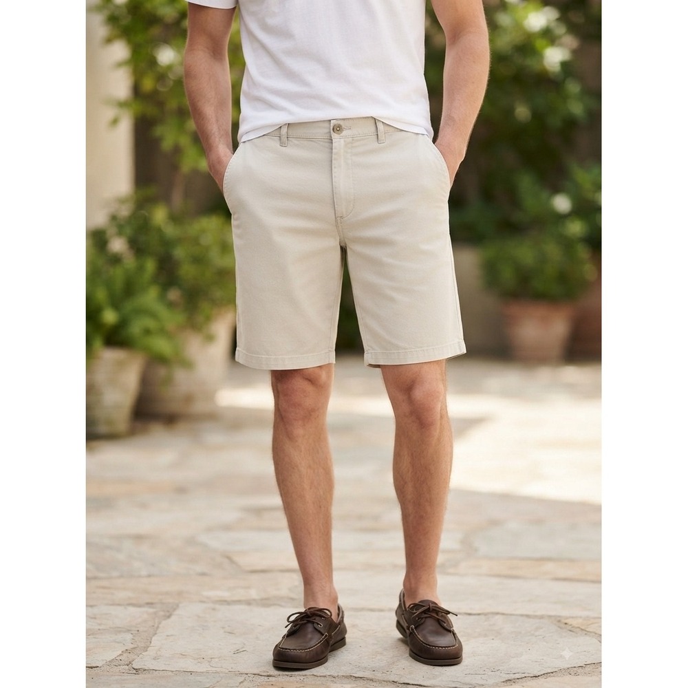 NWT Johnnie-O West Coast Prep Mens Khaki Chino Shorts Tan Size 36 Stretch Cotton